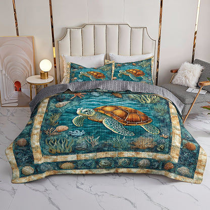 Shineful All Season Quilt 3-Piece Set Underwater Turtle