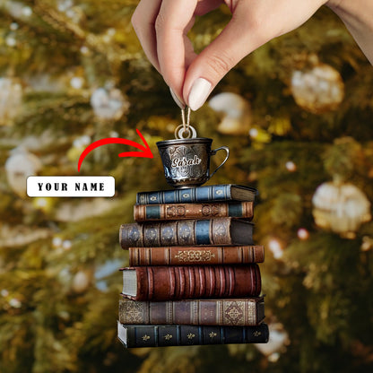 Shineful Personalized 2D Acrylic Ornament - Vintage Books & Coffee