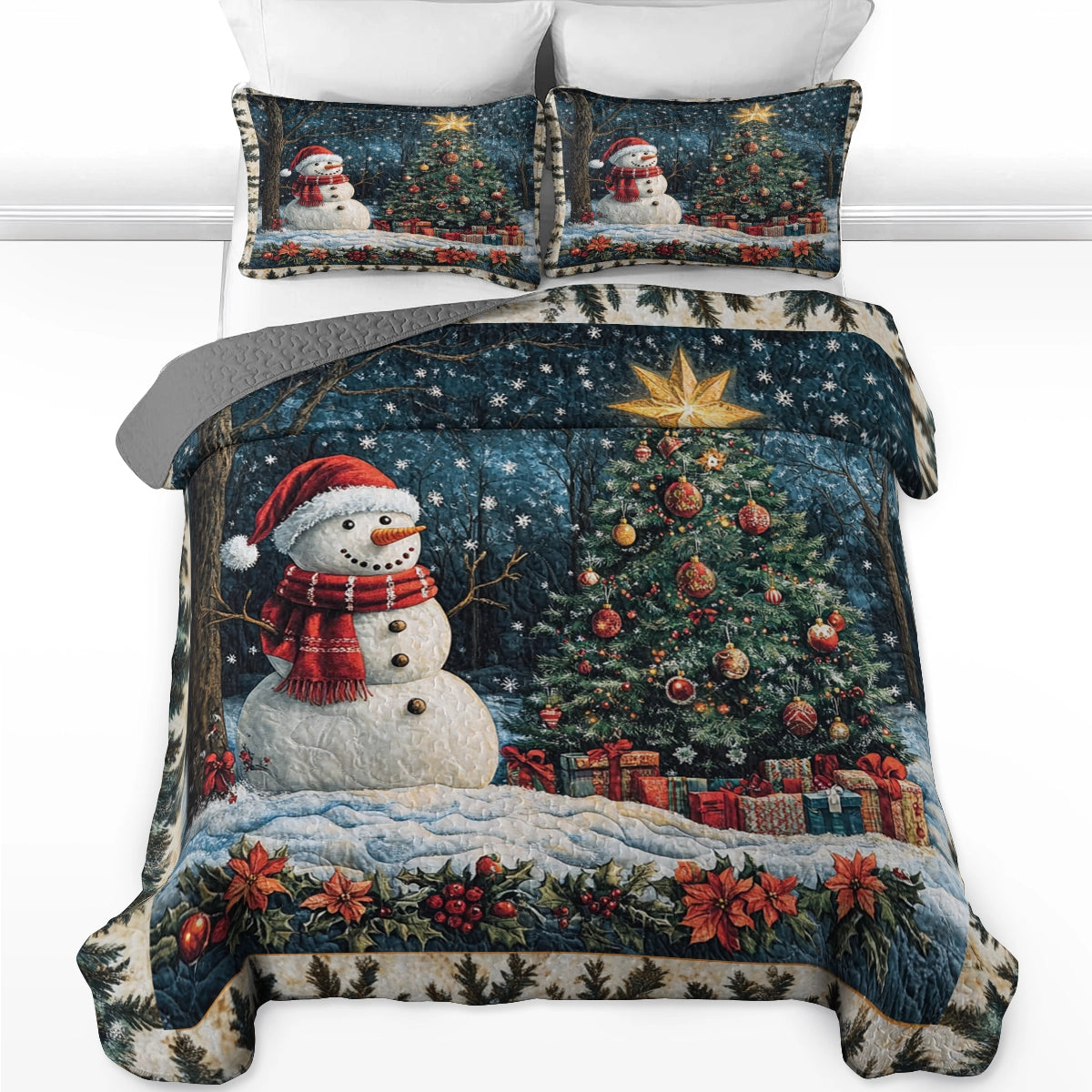 Shineful All Season Quilt 3-teiliges Set - Fröhlicher und heller Schneemann 