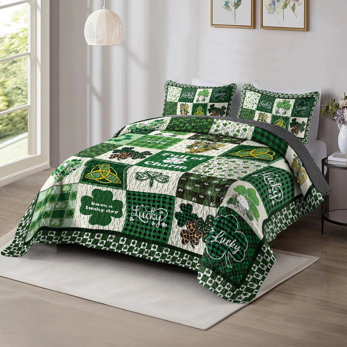 Shineful All Season Quilt 3-Piece Set Celtic Lucky Charm Clover