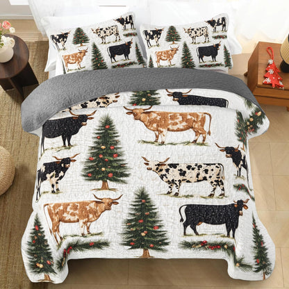 Shineful All Season Quilt 3-Piece Set Cow Rustic Christmas Longhorn