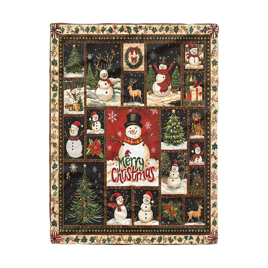 Shineful Fleece Blanket Merry Snowman Christmas