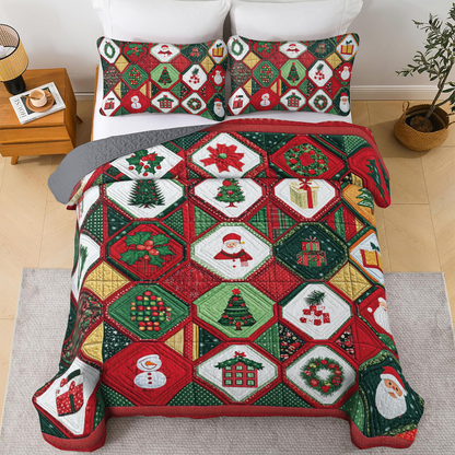 Glänzendes 3-teiliges Quilt-Set für alle Jahreszeiten – Yuletide Dreams Quilt 