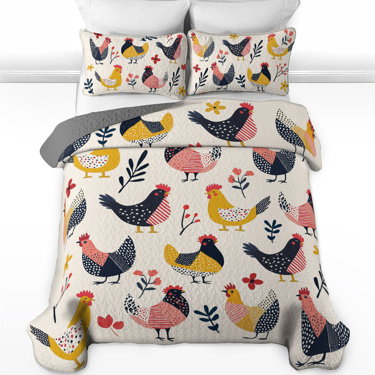 Shineful All Season Quilt 3-Piece Set Chicken Funny Happy