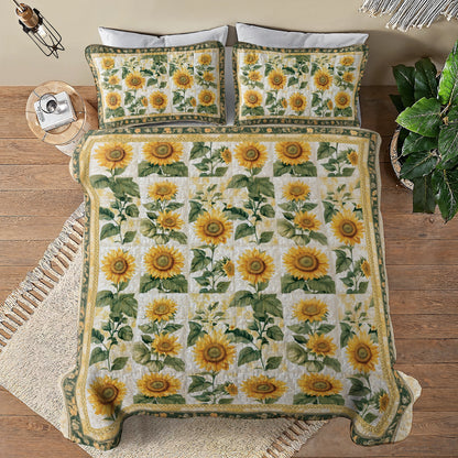 Shineful All Season Quilt 3-Piece Set Vintage Rustic Sunflower Patchwork