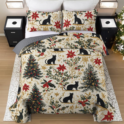 Shineful All Season Quilt 3-Piece Set Lady Black Cats Christmas