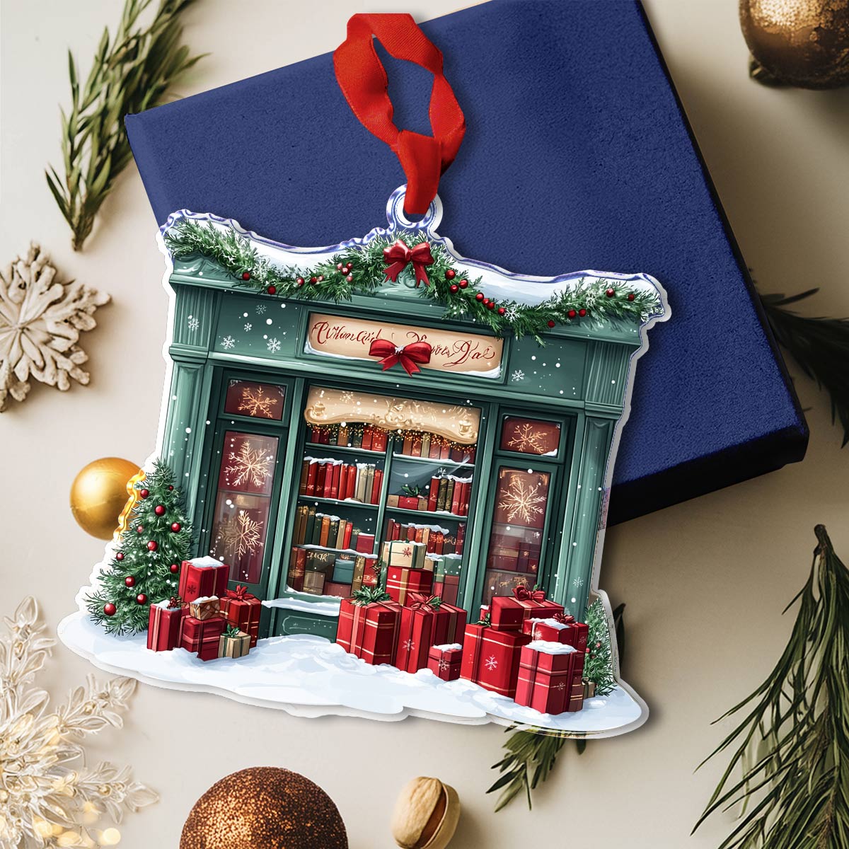 Shineful 2D Acrylic Ornament Holiday Bookshop