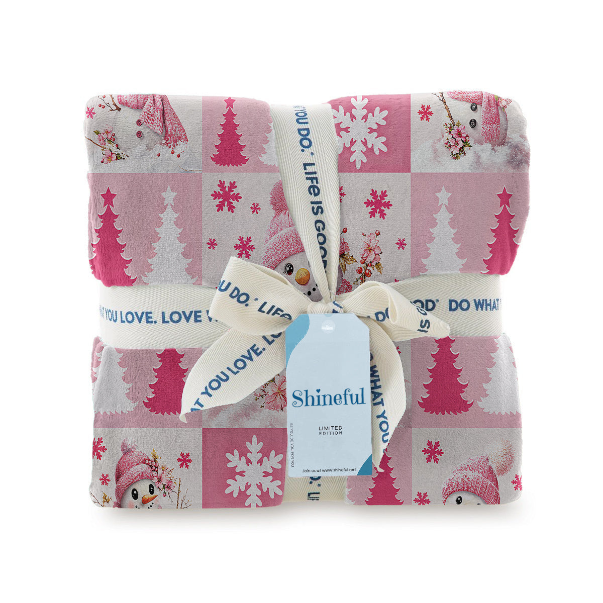 Shineful Fleece Blanket Christmas Pink Snowman