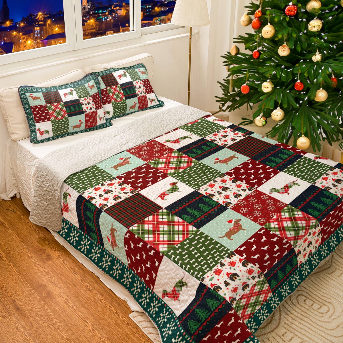 Shineful All Season Quilt 3-Piece Set Dachshund Christmas