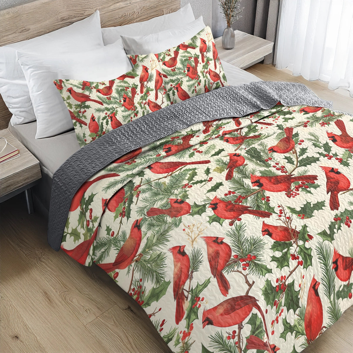 Shineful All Season Quilt 3-Piece Set - Cardinal Winter Wonderland