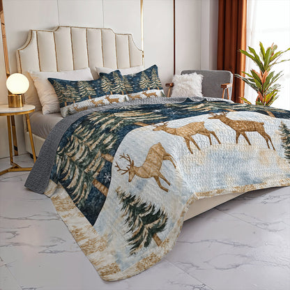 Shineful All Season Quilt 3-Piece Set Winter Wonderland Deer