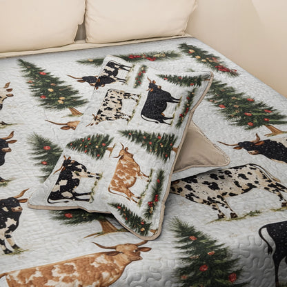 Shineful All Season Quilt 3-Piece Set Cow Rustic Christmas Longhorn