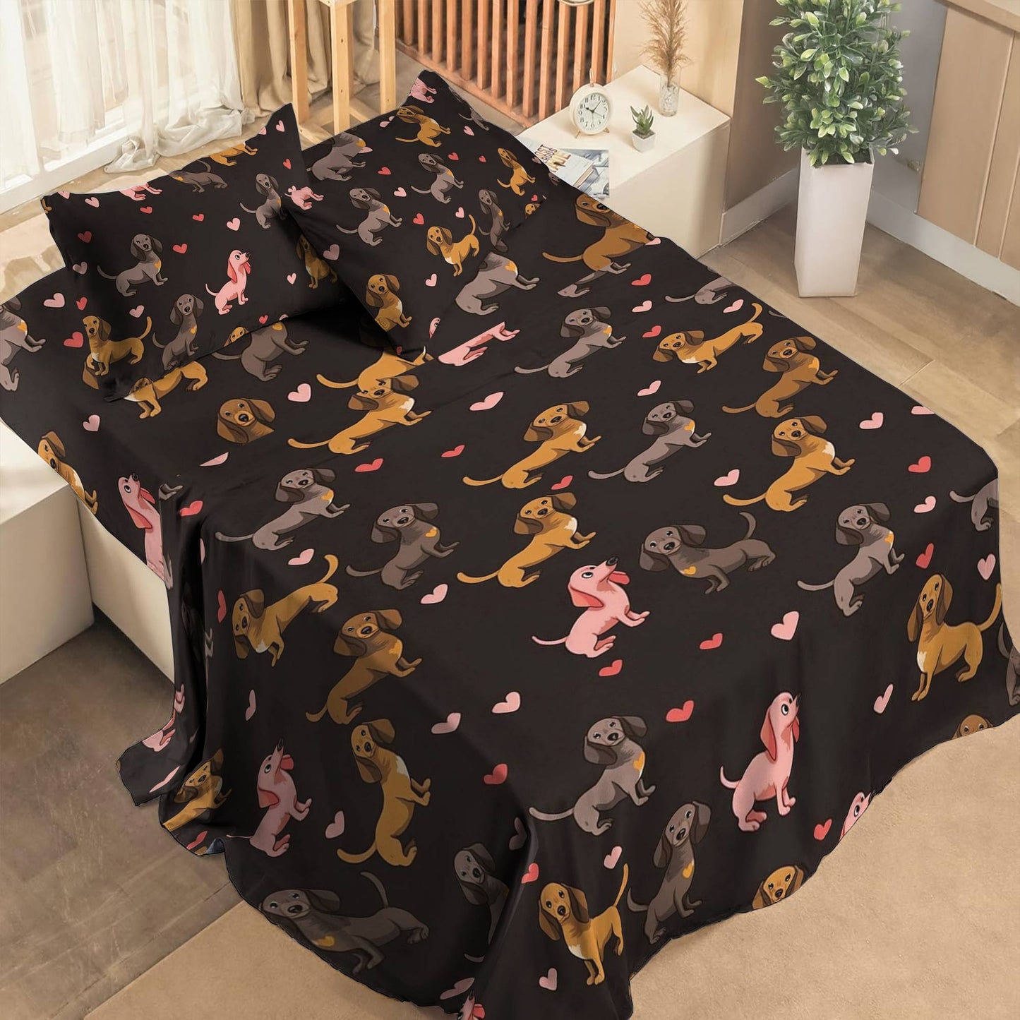 Shineful 4-Piece Bed Sheet Set Lovely Dachshunds