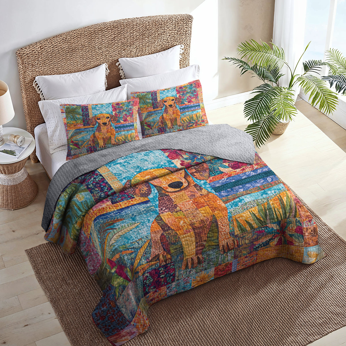 Shineful All Season Quilt 3-Piece Set Dachshund Delight Patchwork