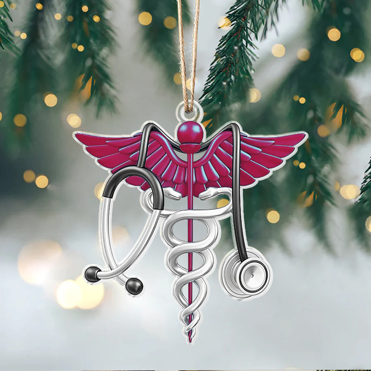 Glänzendes 2D-Acryl-Ornament – ​​Medizinischer Caduceus