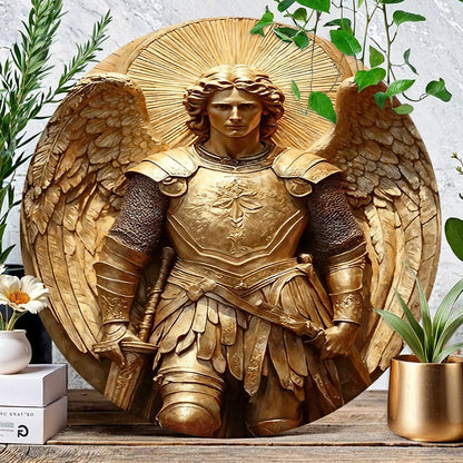 Shineful 2D Wooden Plaque, Hanging Decor, Door Sign Guardian Gold Angel