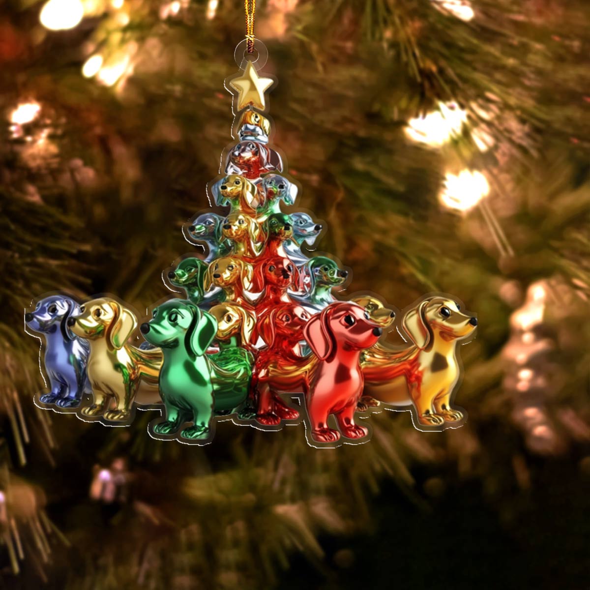 Shineful 2D Acrylic Ornament Whimsical Dachshunds Christmas Trees