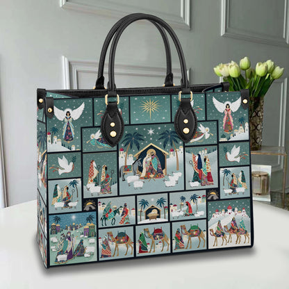 Shineful Leather Bag Nativity Scene Elegance