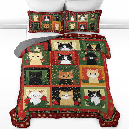 Shineful All Season Quilt 3-Piece Set Holiday Kittens