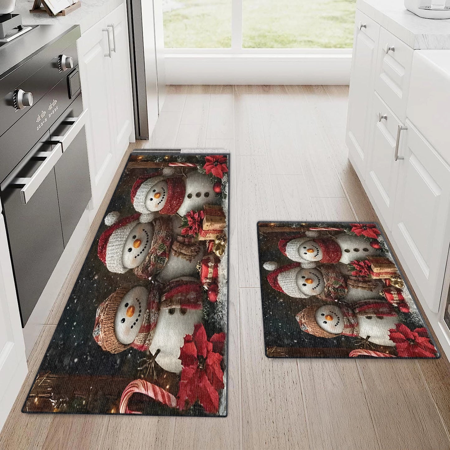 Shineful Ultra-Thin Non Skid Floor Mat, Kitchen Rugs Frosty’s Festive Gathering