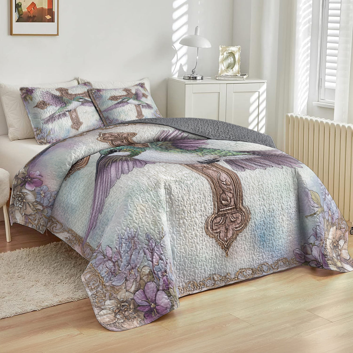 Shineful All Season Quilt 3-Piece Set Hummingbird Cross