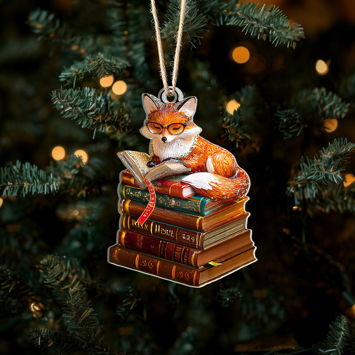 Shineful 2D Acrylic Ornament Fox With Stack of Books