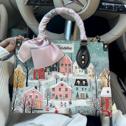 Glänzende Ledertasche Personalisiert Weihnachten Winter Wunderland