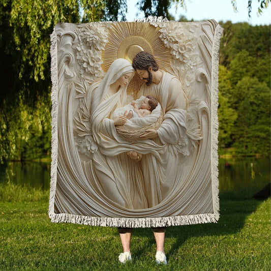 Shineful Woven Tapestry Throw Blanket Holy Family