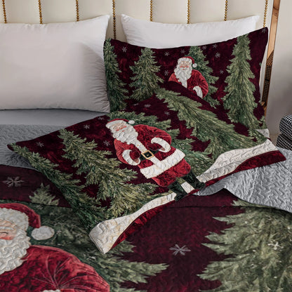 Shineful All Season Quilt 3-Piece Set Festive Santa Forest