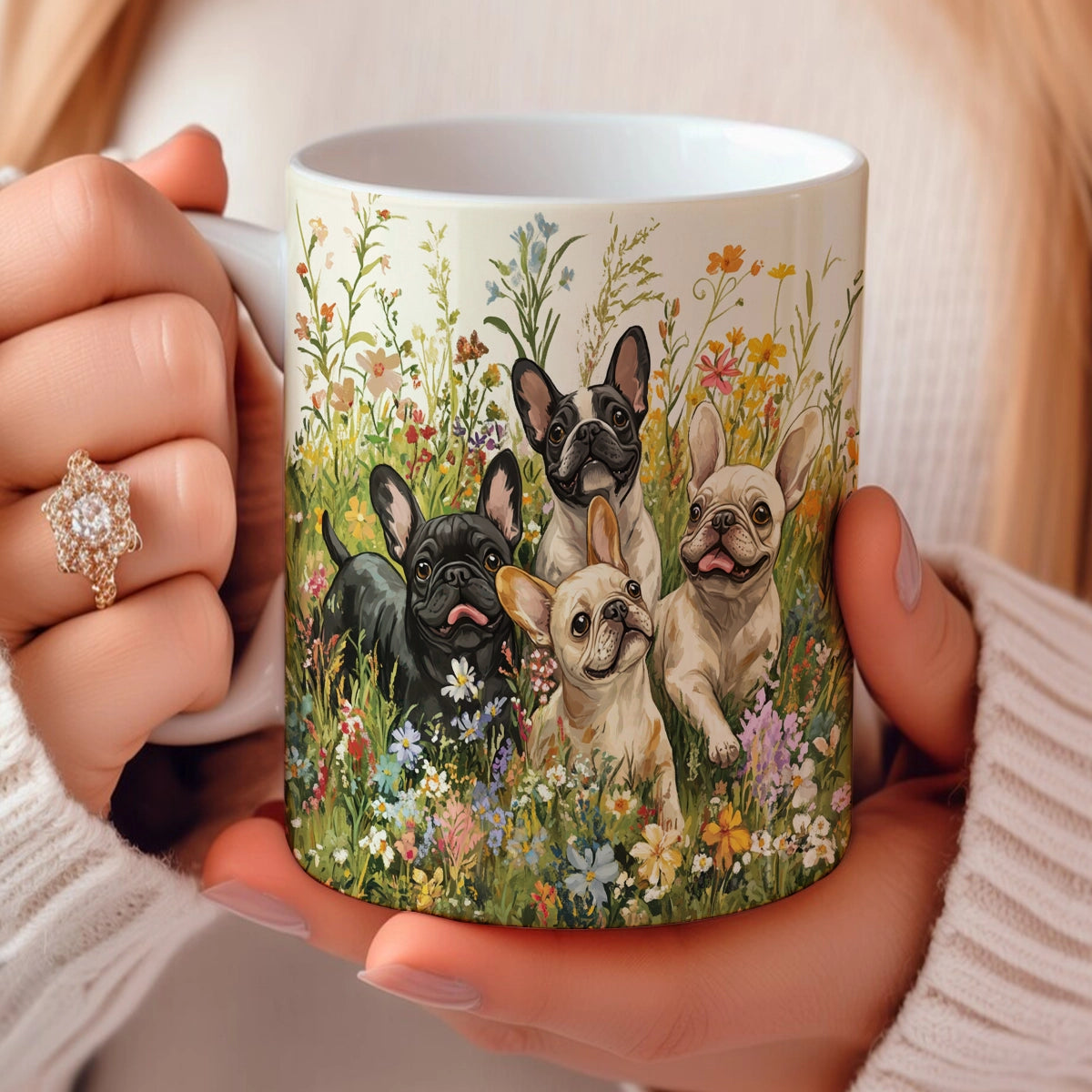 Tasse en céramique brillante Aventure florale Frenchie