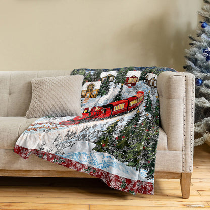 Shineful Fleece Blanket Christmas Train Winter Wonderland