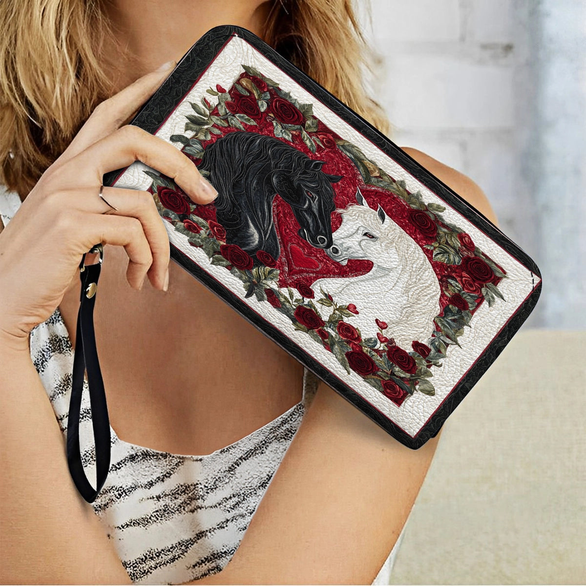 Shineful Leather Clutch Purse With Wristlet Strap Handle Eternal Love Horse