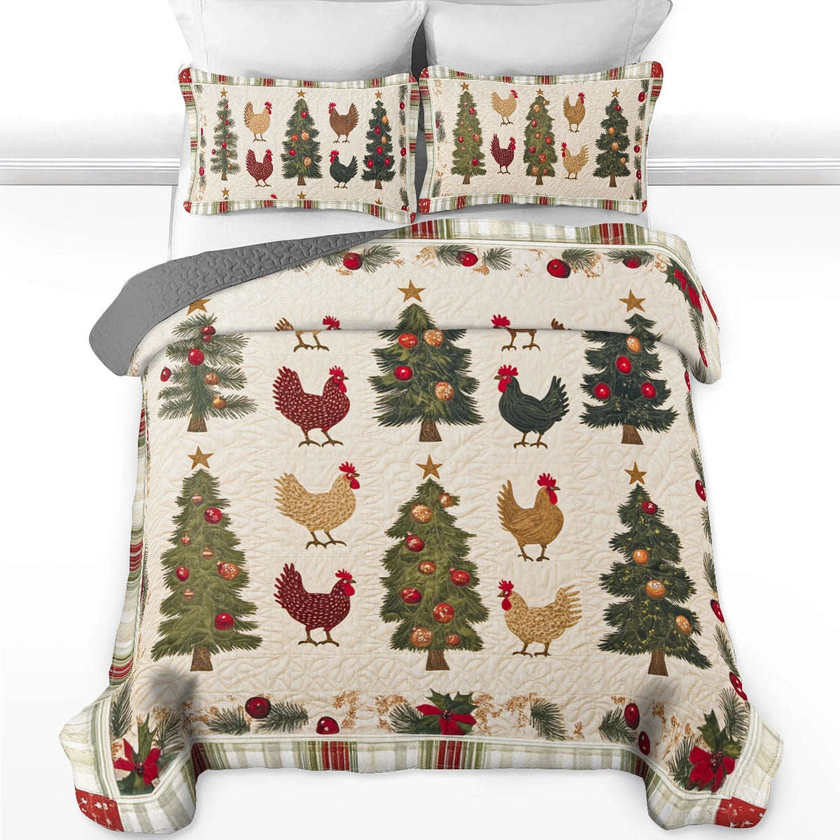 Shineful All Season Quilt 3-Piece Set Chicken Cluckmas Cheer