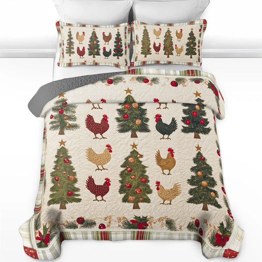 Ensemble de courtepointe toutes saisons Shineful 3 pièces Chicken Cluckmas Cheer