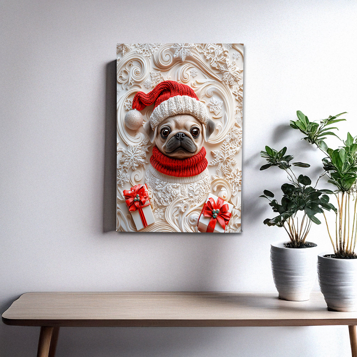 Shineful 2D Metal Sign Snowy Christmas Pug