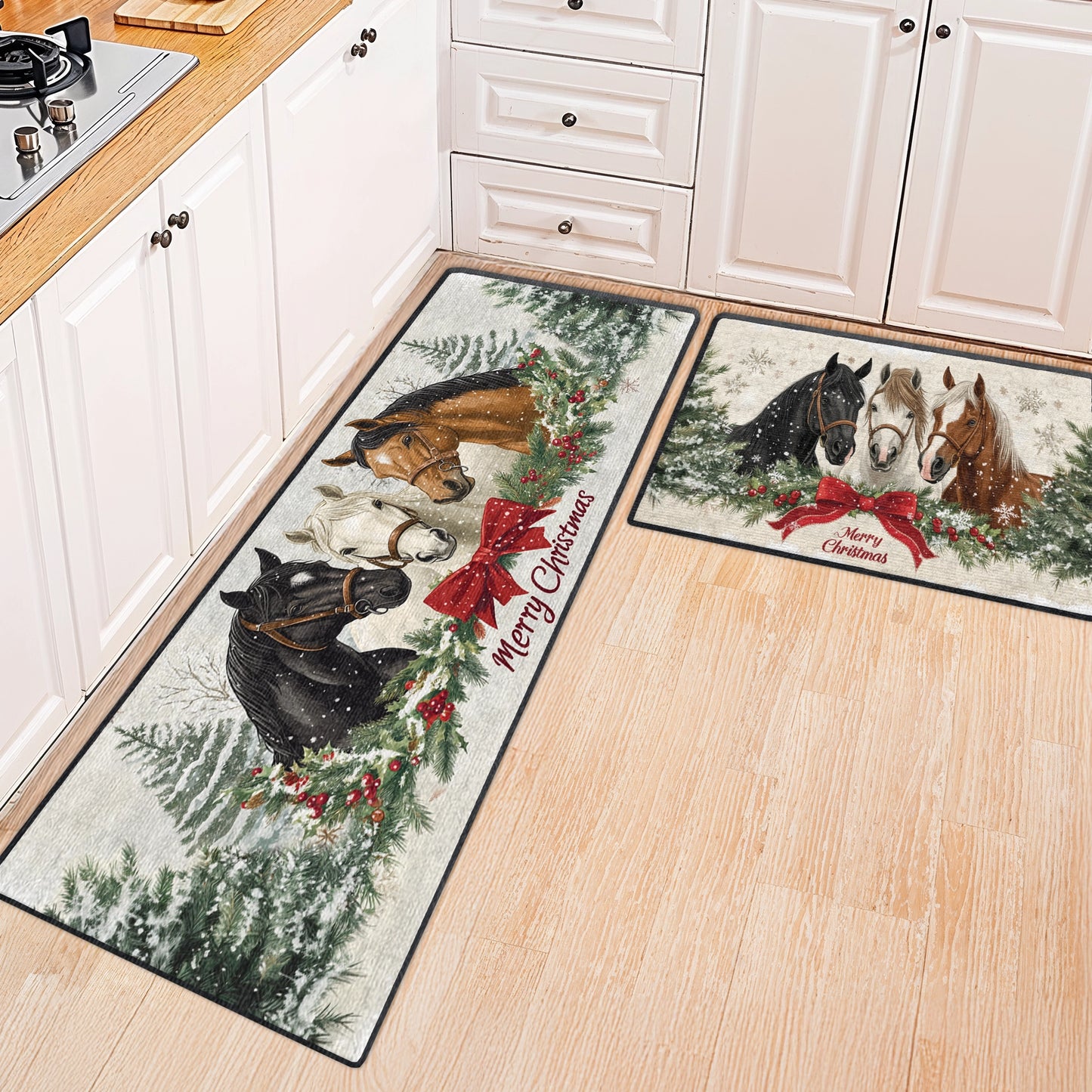 Tapis de sol antidérapant ultra fin et brillant, tapis de cuisine, beau cheval de Noël