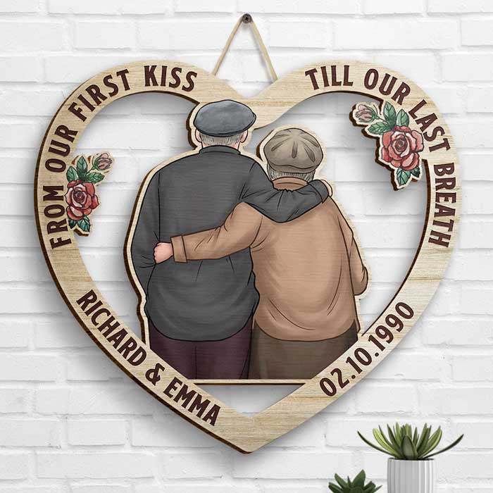 Shineful Couple Hugging From Our First Kiss Till Our Last Breath - Personalized Shaped Wood Sign