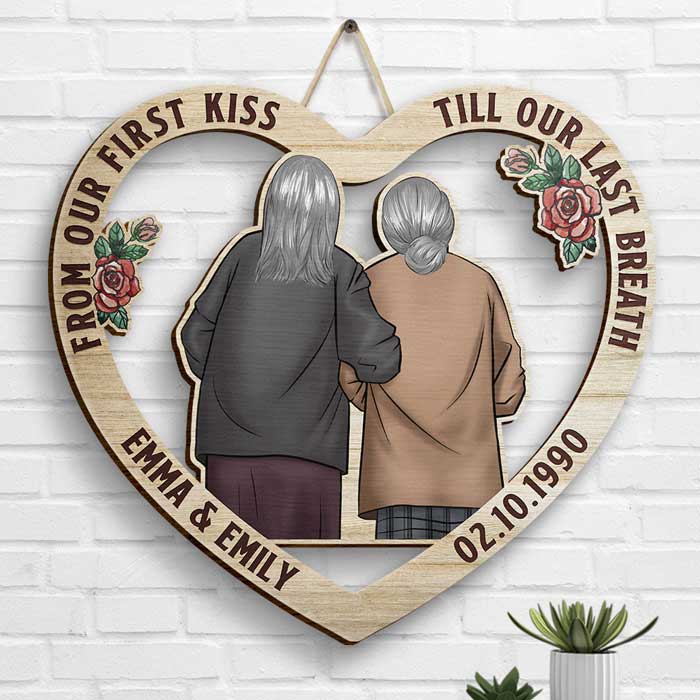 Shineful Couple Hugging From Our First Kiss Till Our Last Breath - Personalized Shaped Wood Sign