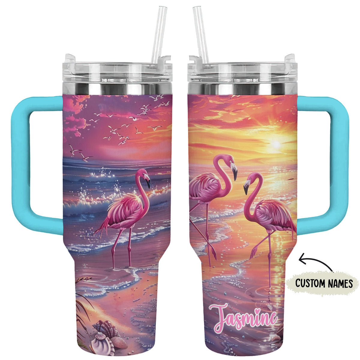 Gobelet Shineful personnalisé Flamant rose au coucher du soleil