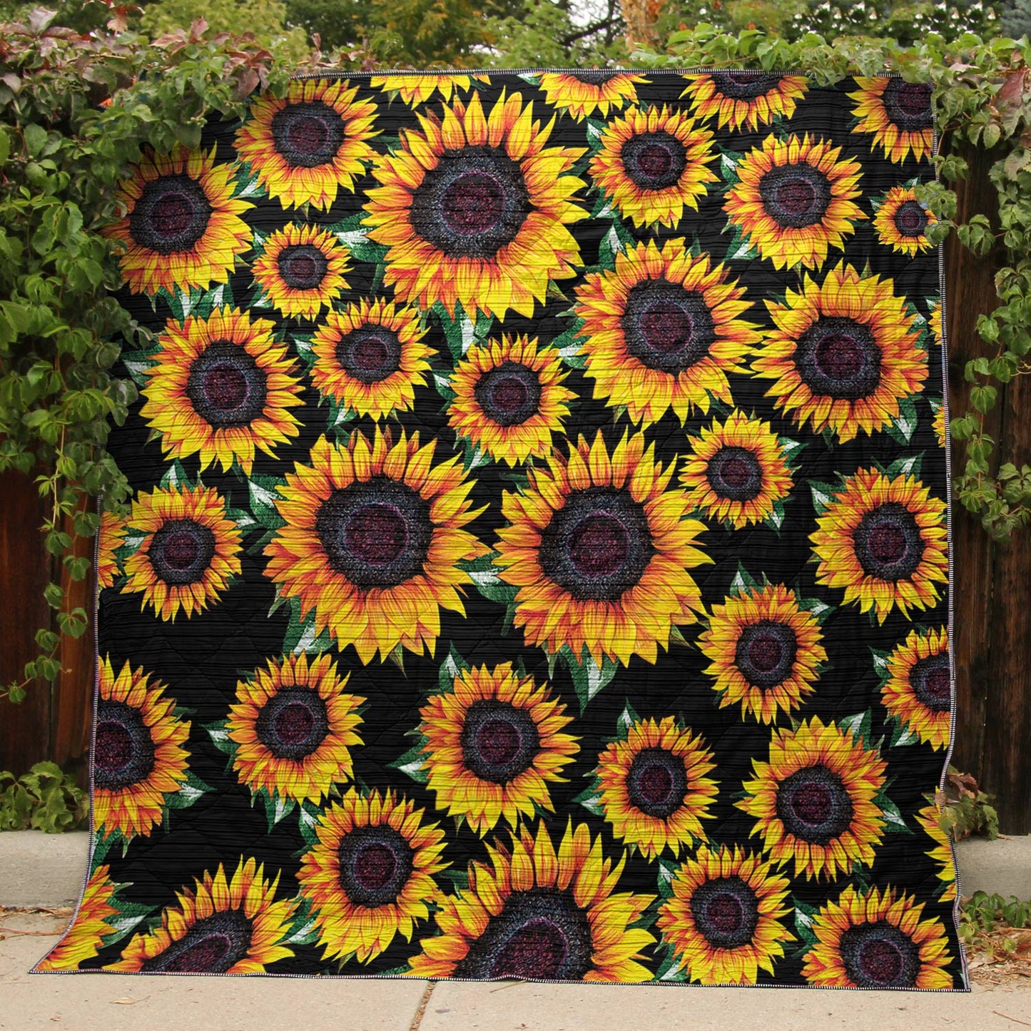 Shineful Flat Print Faux Quilt Blanket Playful Sunflower Charming