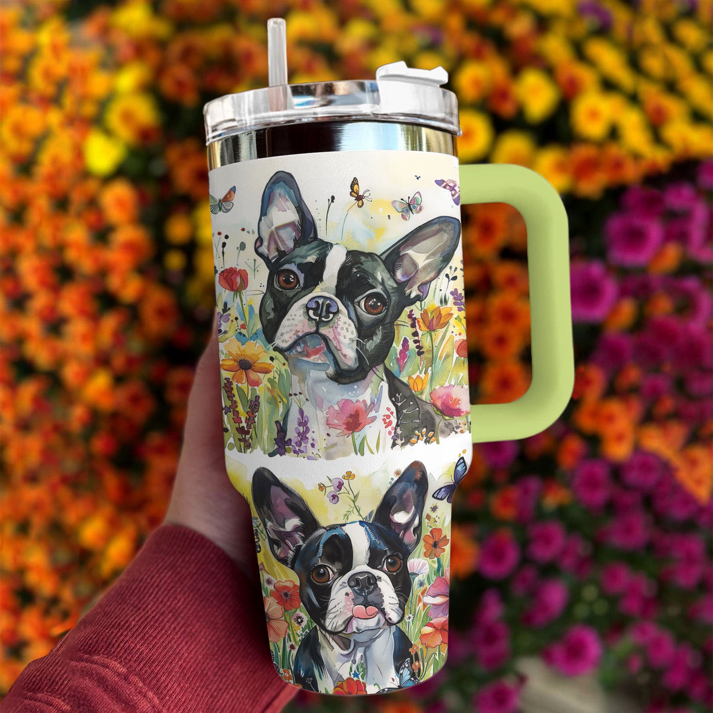 Shineful Tumbler Floral Boston Terrier