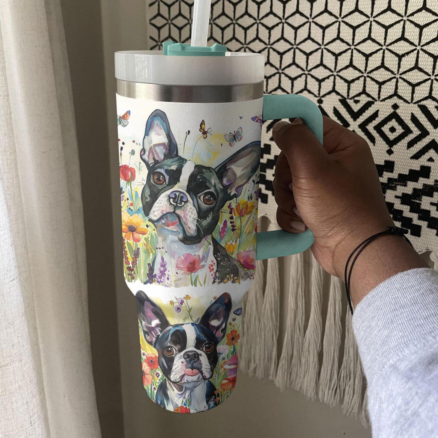 Shineful Tumbler Floral Boston Terrier