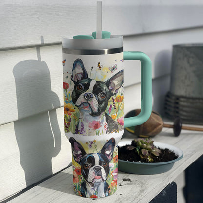 Shineful Tumbler Floral Boston Terrier