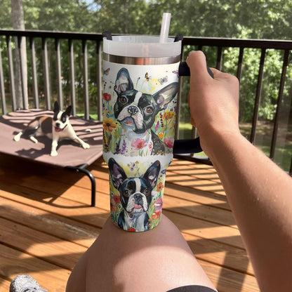 Shineful Tumbler Floral Boston Terrier