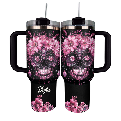 Shineful Tumbler Rhinestone Rose Sugar Skull