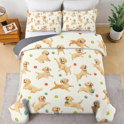 Shineful All Season Quilt 3-Piece Set - Golden Retriever Fetch & Fun