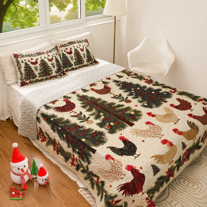 Shineful All Season Quilt 3-Piece Set Festive Rooster Farmyard