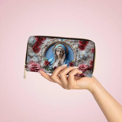 Shineful Leather Clutch Purse With Wristlet Strap Handle Sacred Heart Virgin Mary