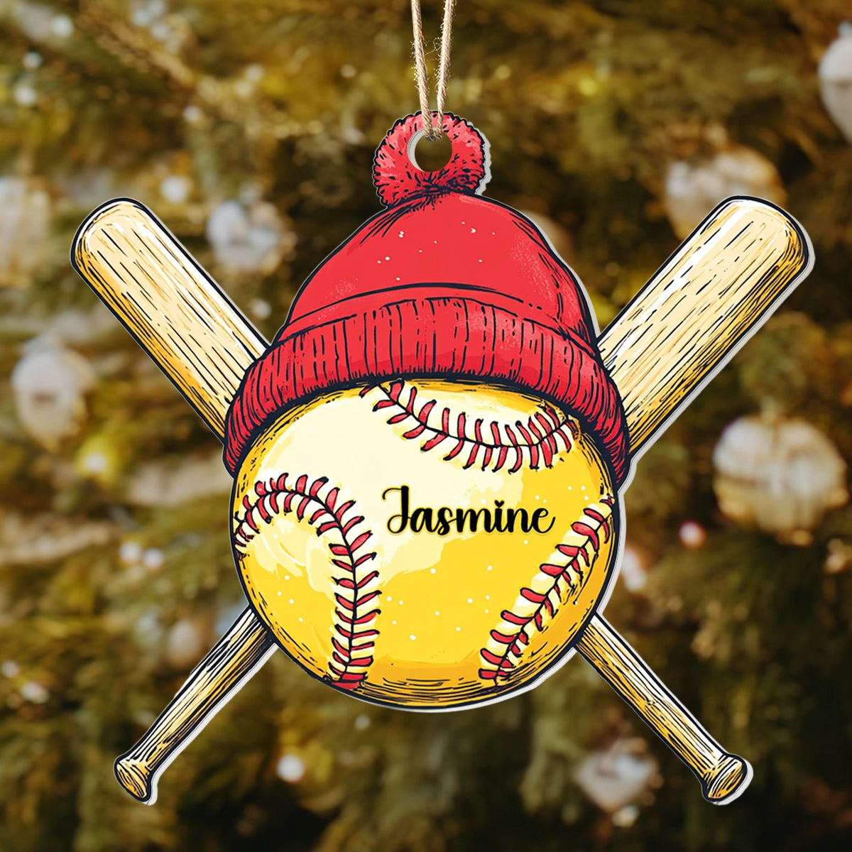 Glänzendes 2D-Ornament aus Acryl – personalisierter Swingin‘ Softball Cheer 