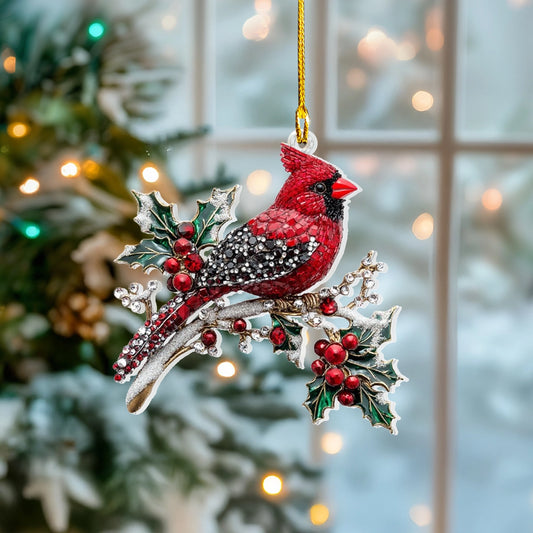 Glänzendes Acrylornament „Funkelnder Kardinal“ für Weihnachten 